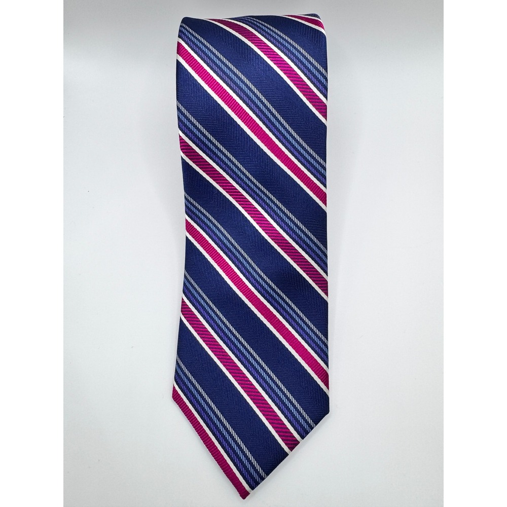 Jos A Bank 1905 Silk Striped Necktie Business Casual Navy Blue Pink White